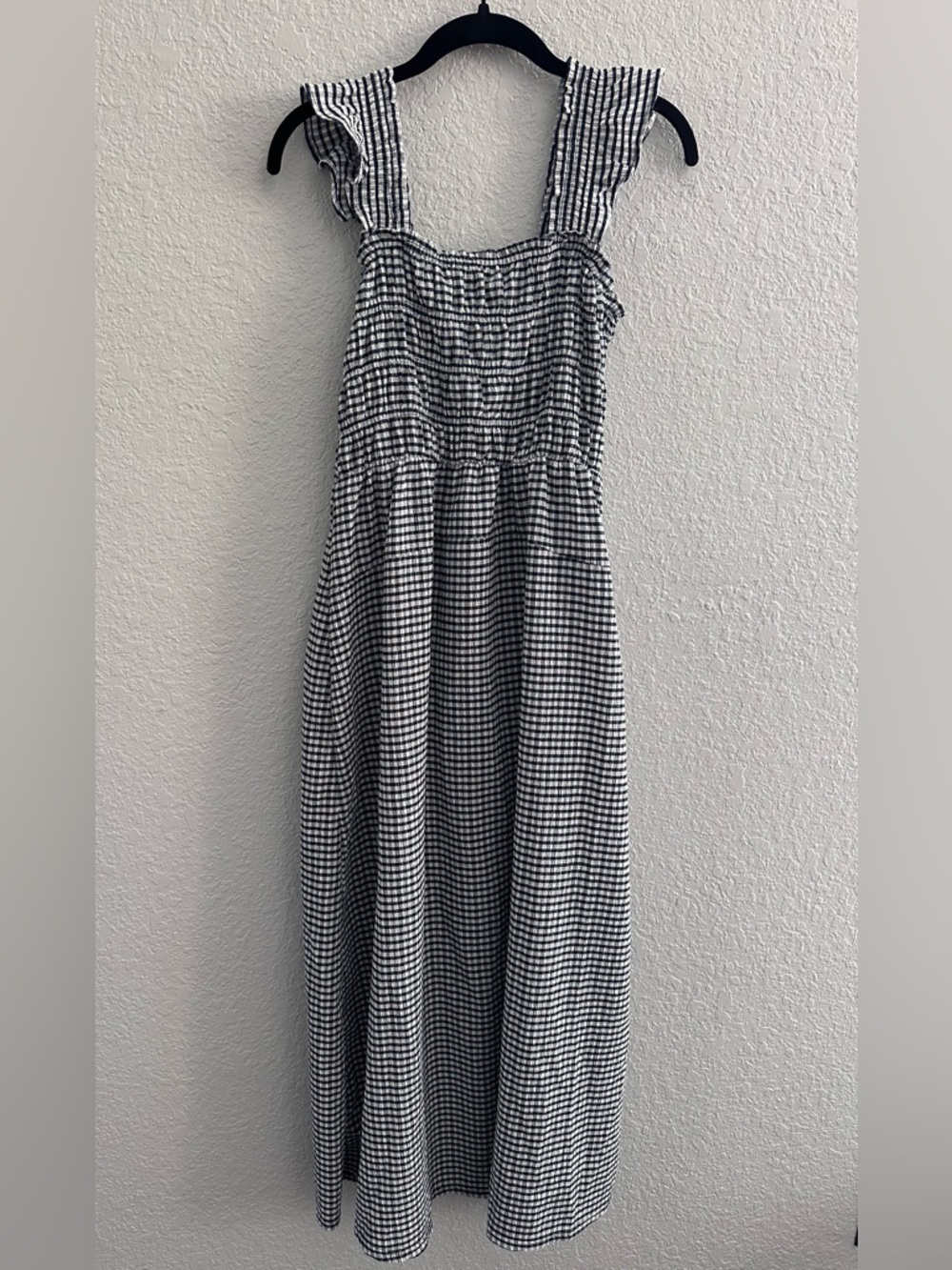 Old Navy Gingham Smocked Midi Dress M Tall Navy White Cottagecore Prairie